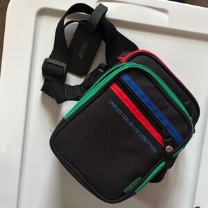 United Colors of Benetton Black Belt Bag with Red, Green, and Blue Accents